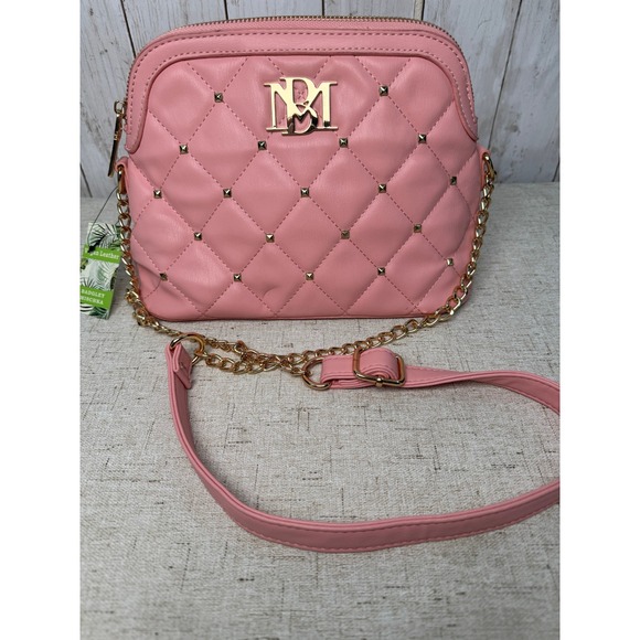 Badgley Mischka Handbags - Badgley Mischka Pink Quilted Studded Crossbody Bag Vegan Leather Gold Chain NWOT